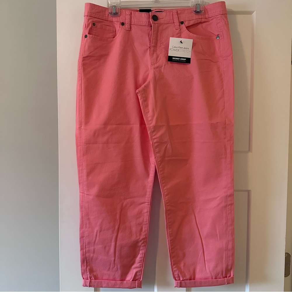 Calvin Klein Coral Pink Power Stretch Skinny Crop Jeans Flamingo NWT